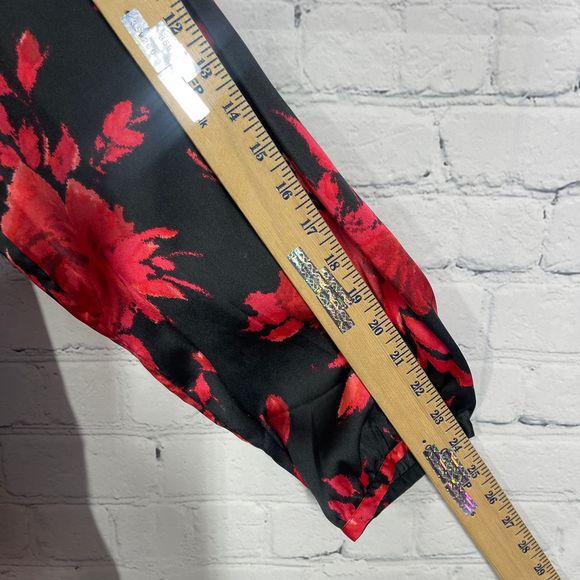 Talbots Blouse Womens XL Floral Pull Over Black Red Bishop Sleeve Career Top - Picture 7 of 9